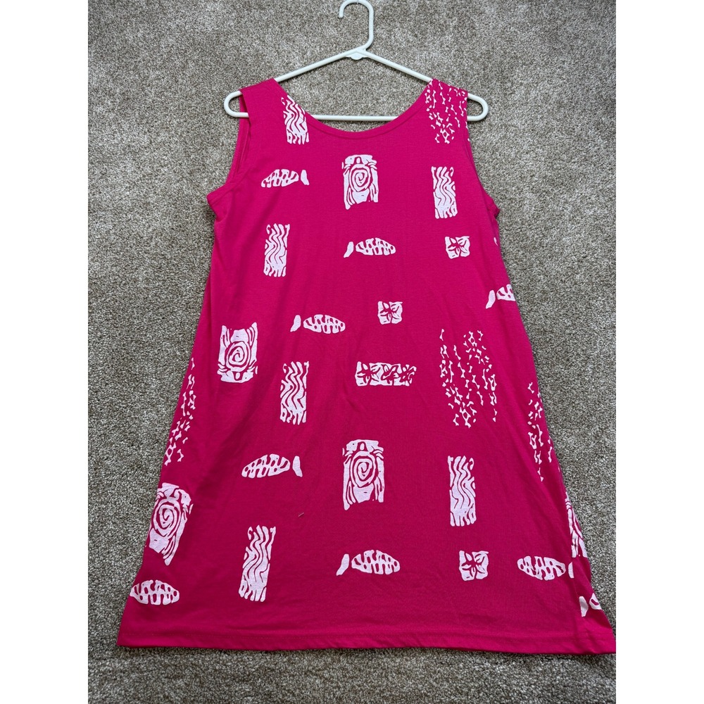 Island Beach Womens Pink Tribal Fish Print Sleeveless Shift Dress Pockets M - Picture 2 of 11